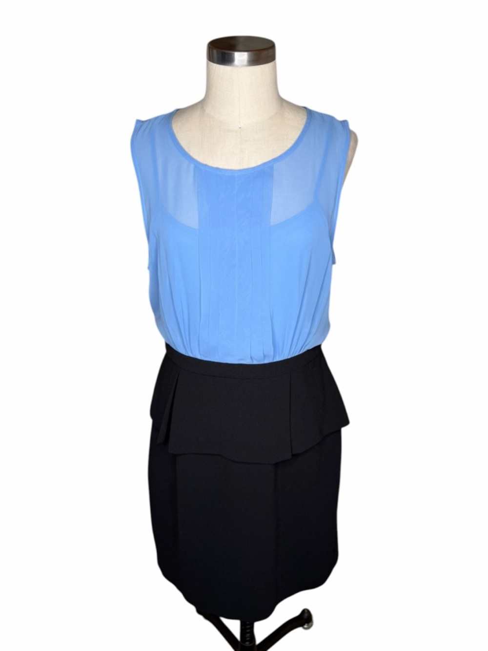 MAX & CLEO Blue and Black Sleeveless Midi Dress Women's Size 12 NWT Carrie